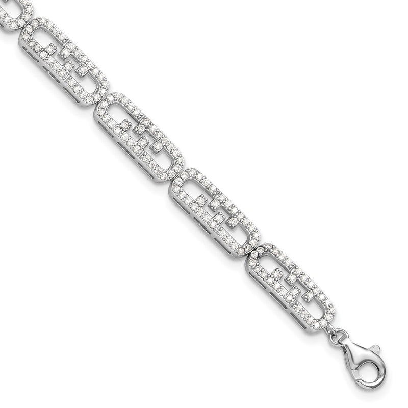 Sterling Silver Rhodium-Plated CZ Fancy w/1in Ext. Bracelet