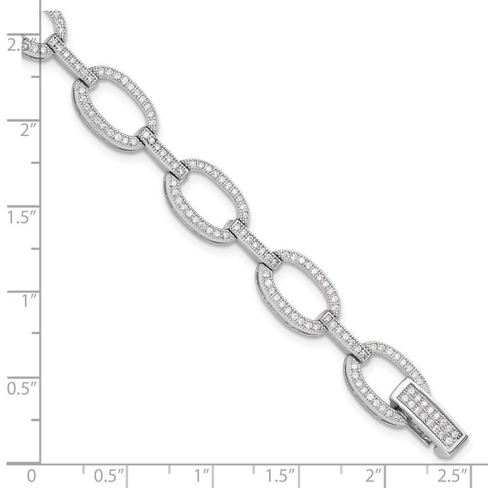Sterling Silver Rhodium-Plated CZ Oval Link Bracelet