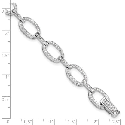 Sterling Silver Rhodium-Plated CZ Oval Link Bracelet