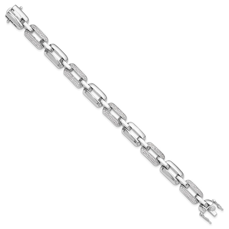 Sterling Silver Rhodium-Plated with CZ Open Link 7.25in Bracelet