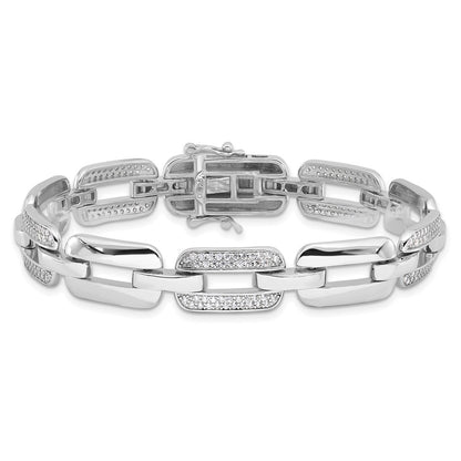 Sterling Silver Rhodium-Plated with CZ Open Link 7.25in Bracelet