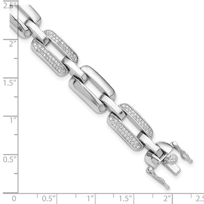 Sterling Silver Rhodium-Plated with CZ Open Link 7.25in Bracelet