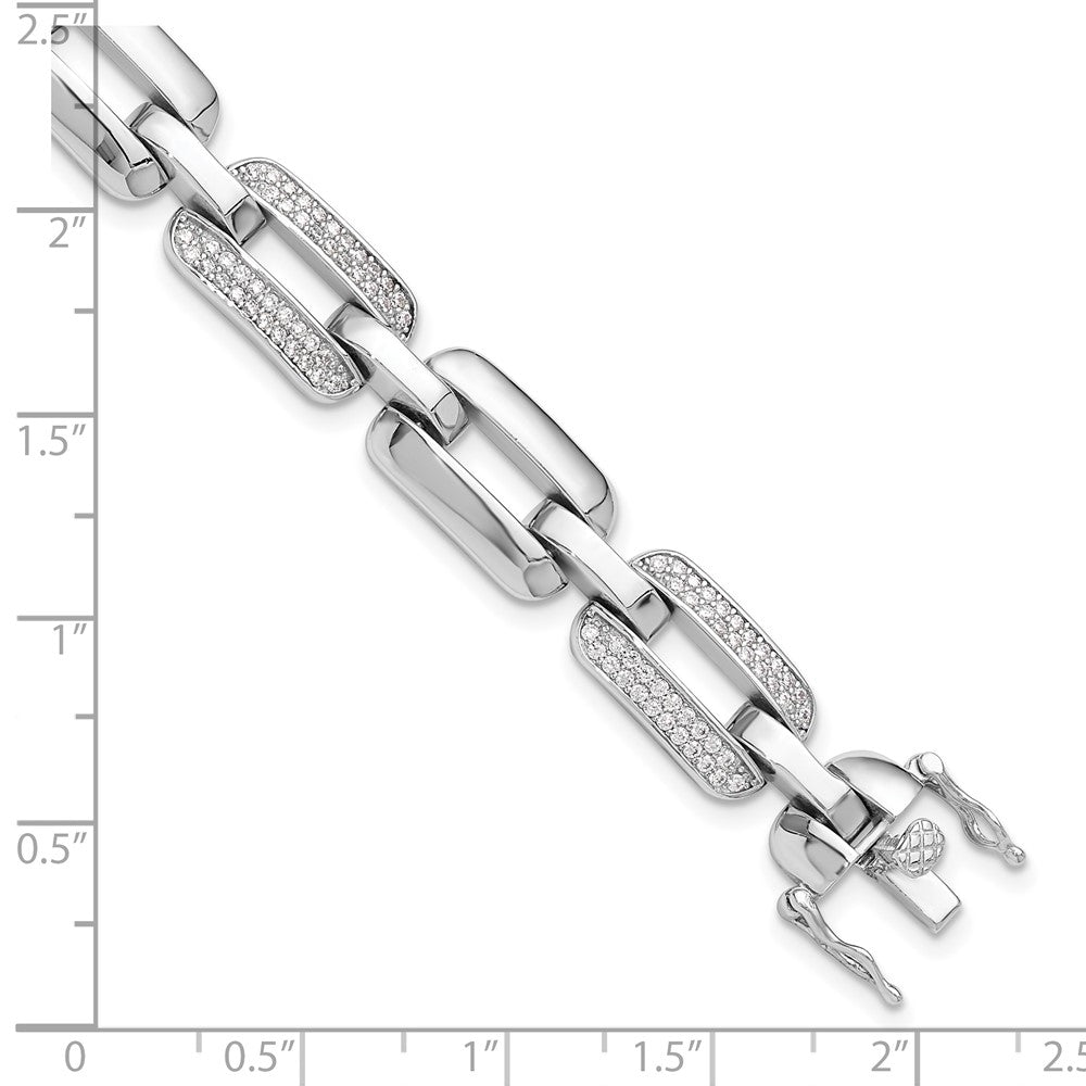 Sterling Silver Rhodium-Plated with CZ Open Link 7.25in Bracelet