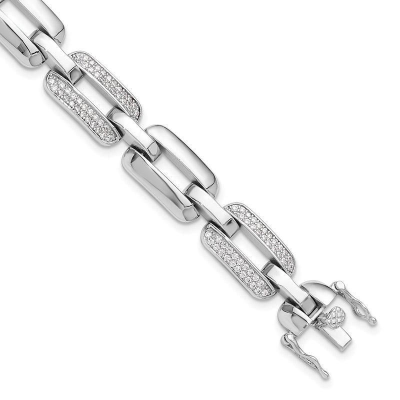 Sterling Silver Rhodium-Plated with CZ Open Link 7.25in Bracelet