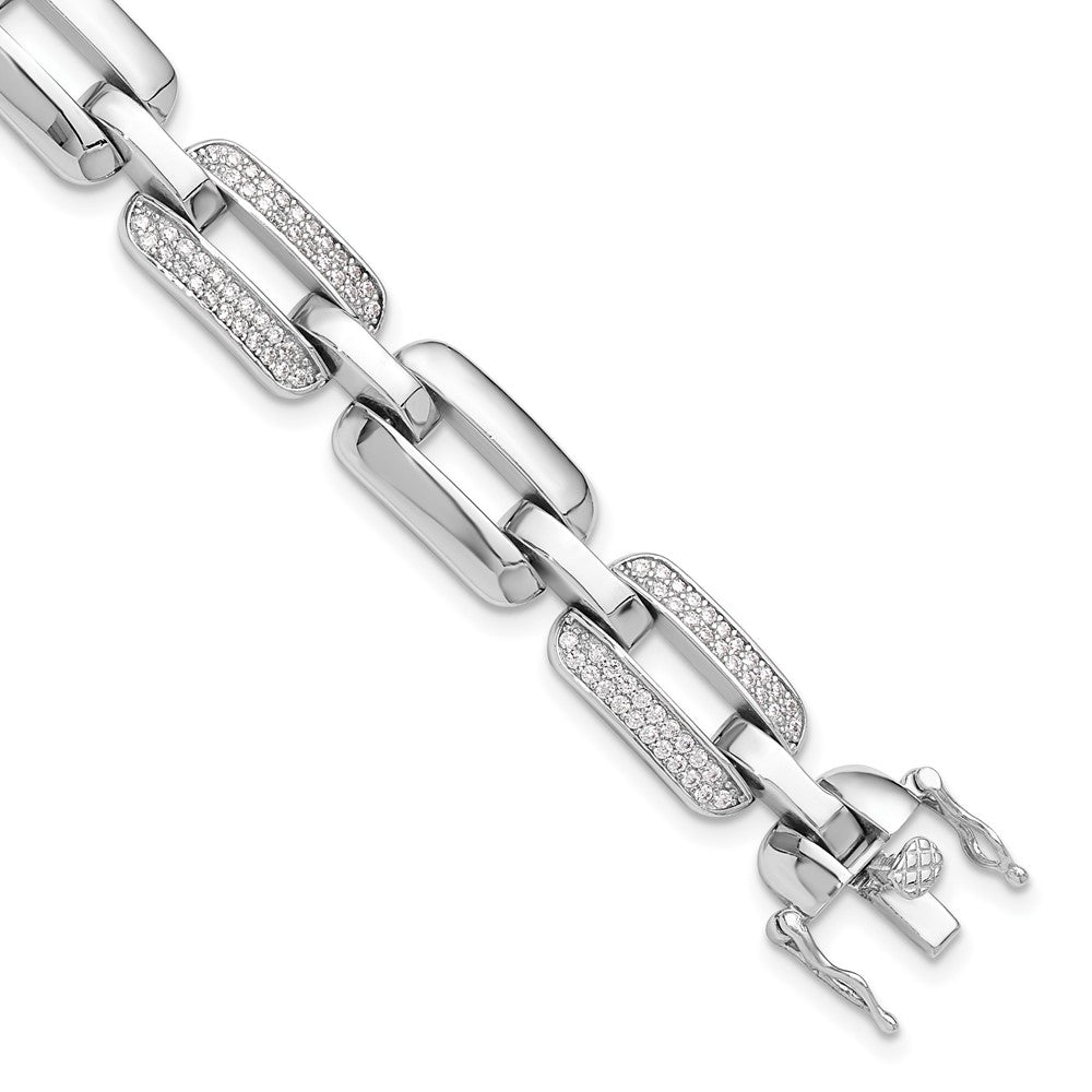 Sterling Silver Rhodium-Plated with CZ Open Link 7.25in Bracelet
