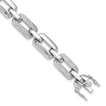 Sterling Silver Rhodium-Plated with CZ Open Link 7.25in Bracelet