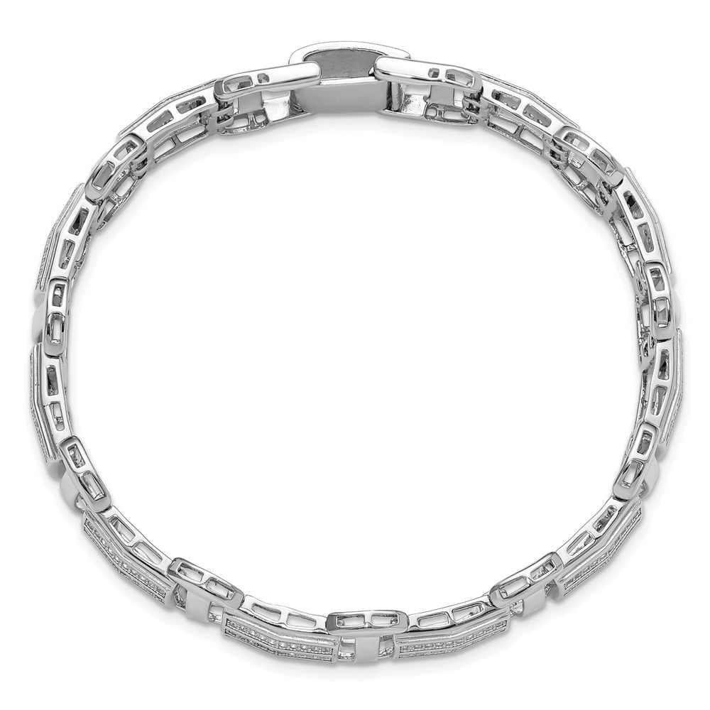 Sterling Silver Rhodium-Plated Polished CZ 7.5in Link Bracelet