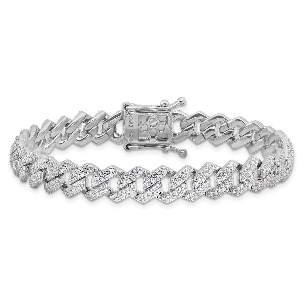 Sterling Silver Rhodium-Plated Micro Pavé CZ Monaco Link 7.5in Bracelet