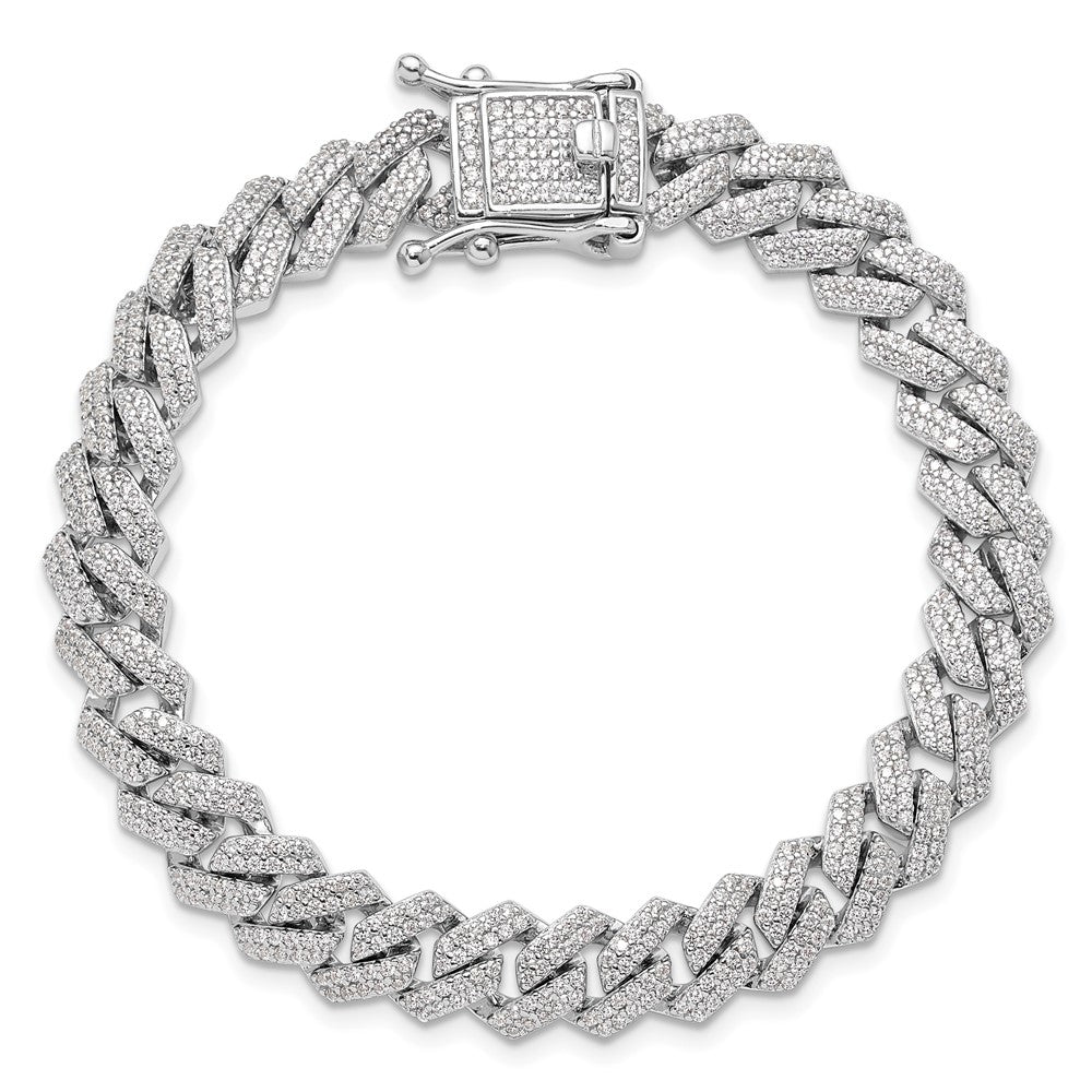 Sterling Silver Rhodium-Plated Micro Pavé CZ Monaco Link 7.5in Bracelet