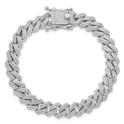 Sterling Silver Rhodium-Plated Micro Pavé CZ Monaco Link 7.5in Bracelet