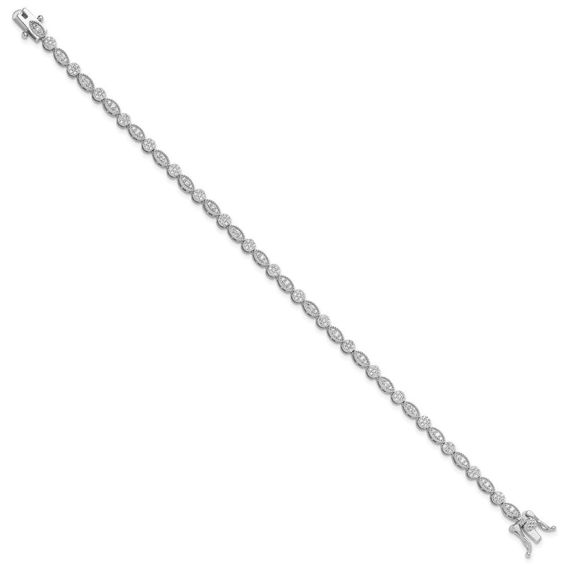 Sterling Silver Rhodium-Plated Round/marquise Pattern CZ 7.5in Bracelet