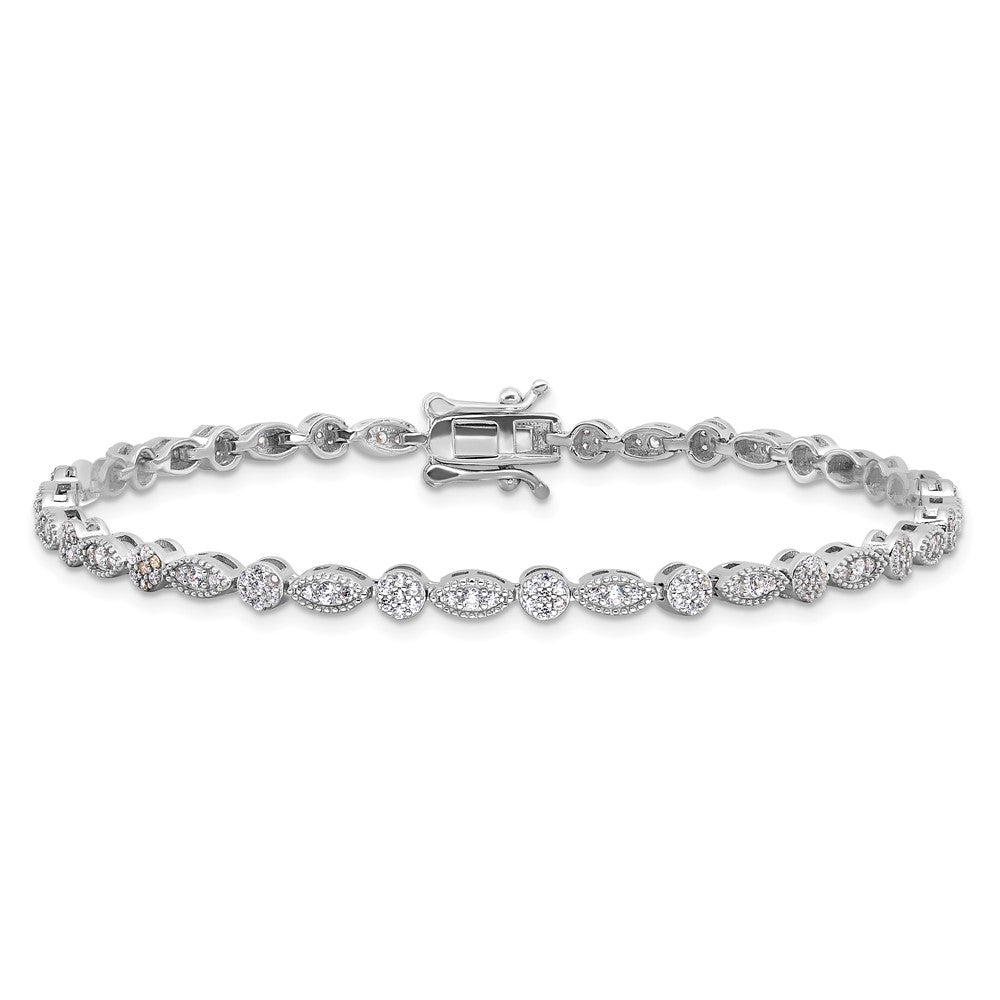 Sterling Silver Rhodium-Plated Round/marquise Pattern CZ 7.5in Bracelet