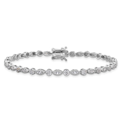 Sterling Silver Rhodium-Plated Round/marquise Pattern CZ 7.5in Bracelet