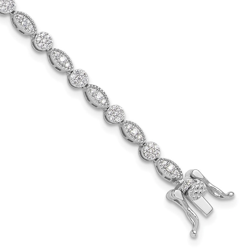 Sterling Silver Rhodium-Plated Round/marquise Pattern CZ 7.5in Bracelet