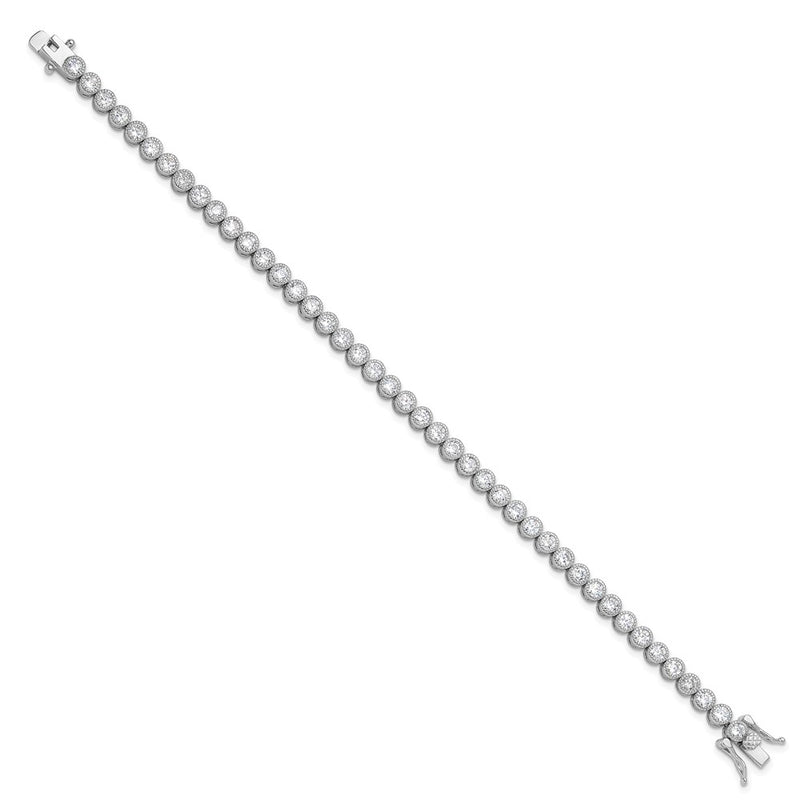Sterling Silver Rhodium-Plated 3.5 Mm Round CZ 7.5in Tennis Bracelet