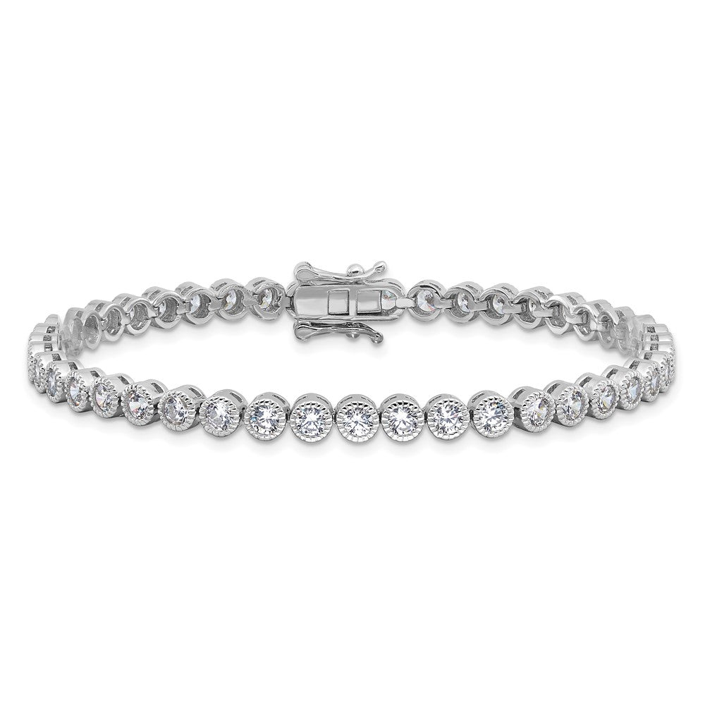 Sterling Silver Rhodium-Plated 3.5 Mm Round CZ 7.5in Tennis Bracelet
