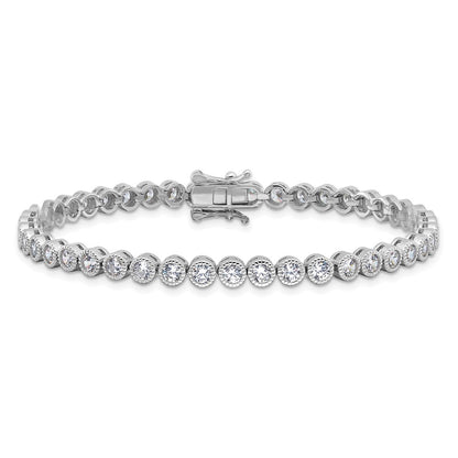 Sterling Silver Rhodium-Plated 3.5 Mm Round CZ 7.5in Tennis Bracelet