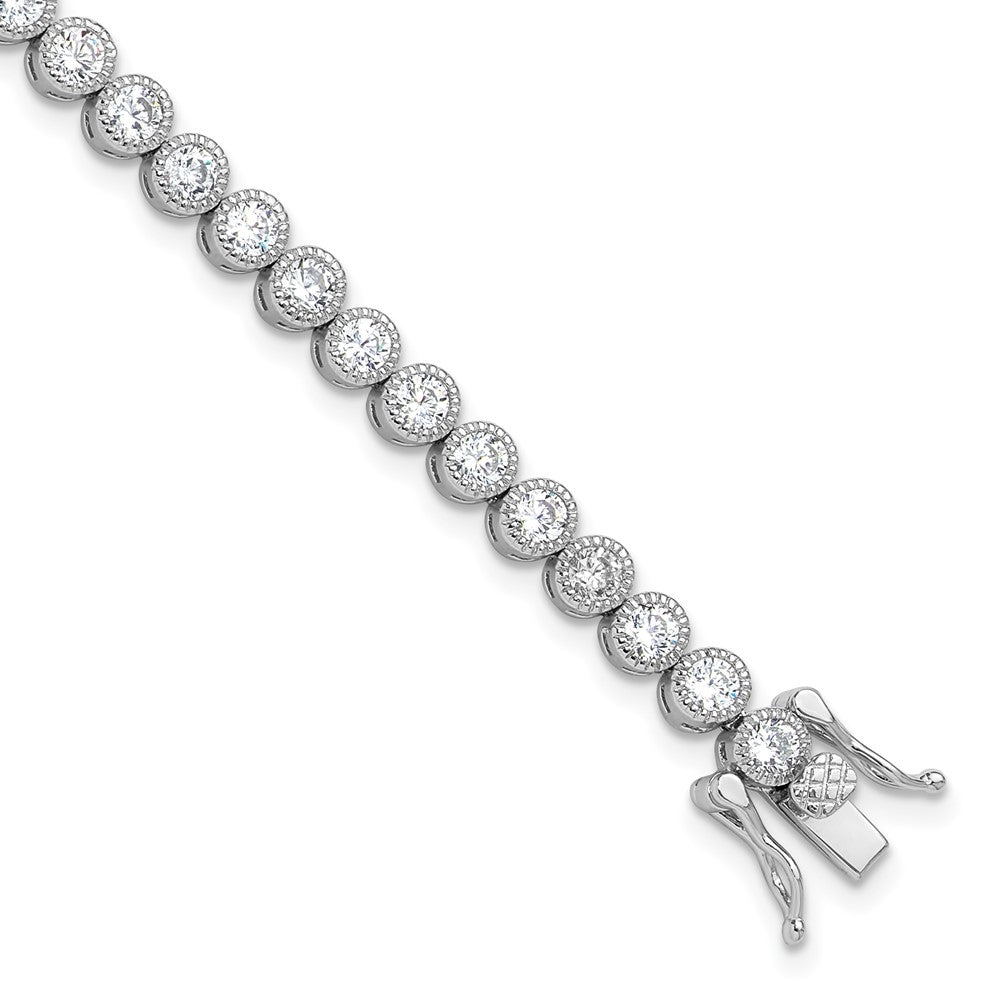 Sterling Silver Rhodium-Plated 3.5 Mm Round CZ 7.5in Tennis Bracelet