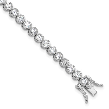 Sterling Silver Rhodium-Plated 3.5 Mm Round CZ 7.5in Tennis Bracelet