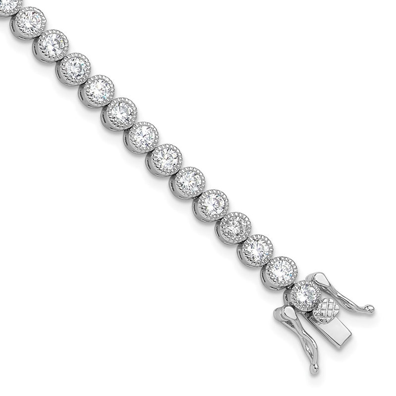 Sterling Silver Rhodium-Plated 3.5 Mm Round CZ 7.5in Tennis Bracelet