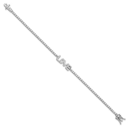 Sterling Silver Rhodium-Plated CZ Love 7.25in Tennis Bracelet