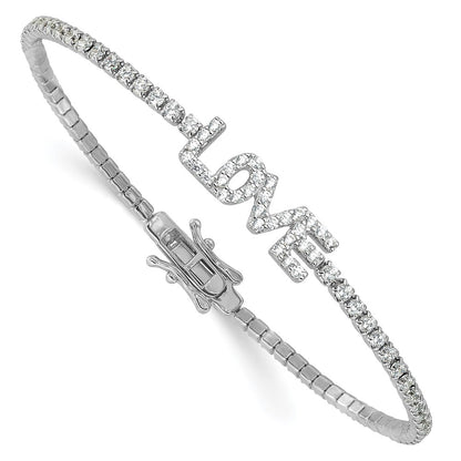 Sterling Silver Rhodium-Plated CZ Love 7.25in Tennis Bracelet
