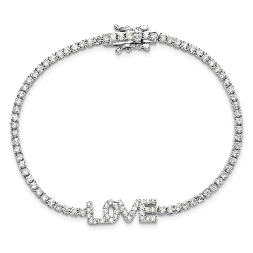 Sterling Silver Rhodium-Plated CZ Love 7.25in Tennis Bracelet