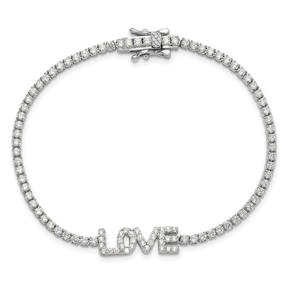 Sterling Silver Rhodium-Plated CZ Love 7.25in Tennis Bracelet