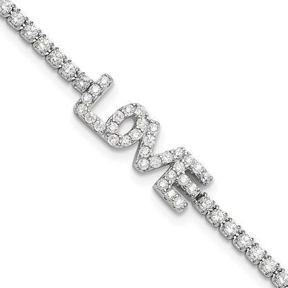 Sterling Silver Rhodium-Plated CZ Love 7.25in Tennis Bracelet