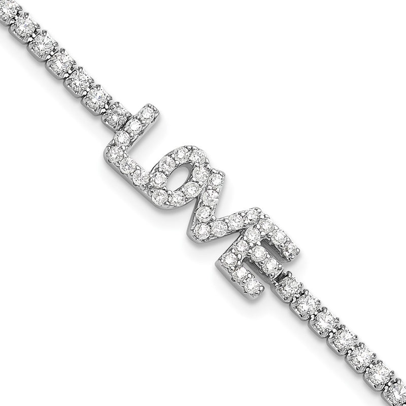 Sterling Silver Rhodium-Plated CZ Love 7.25in Tennis Bracelet