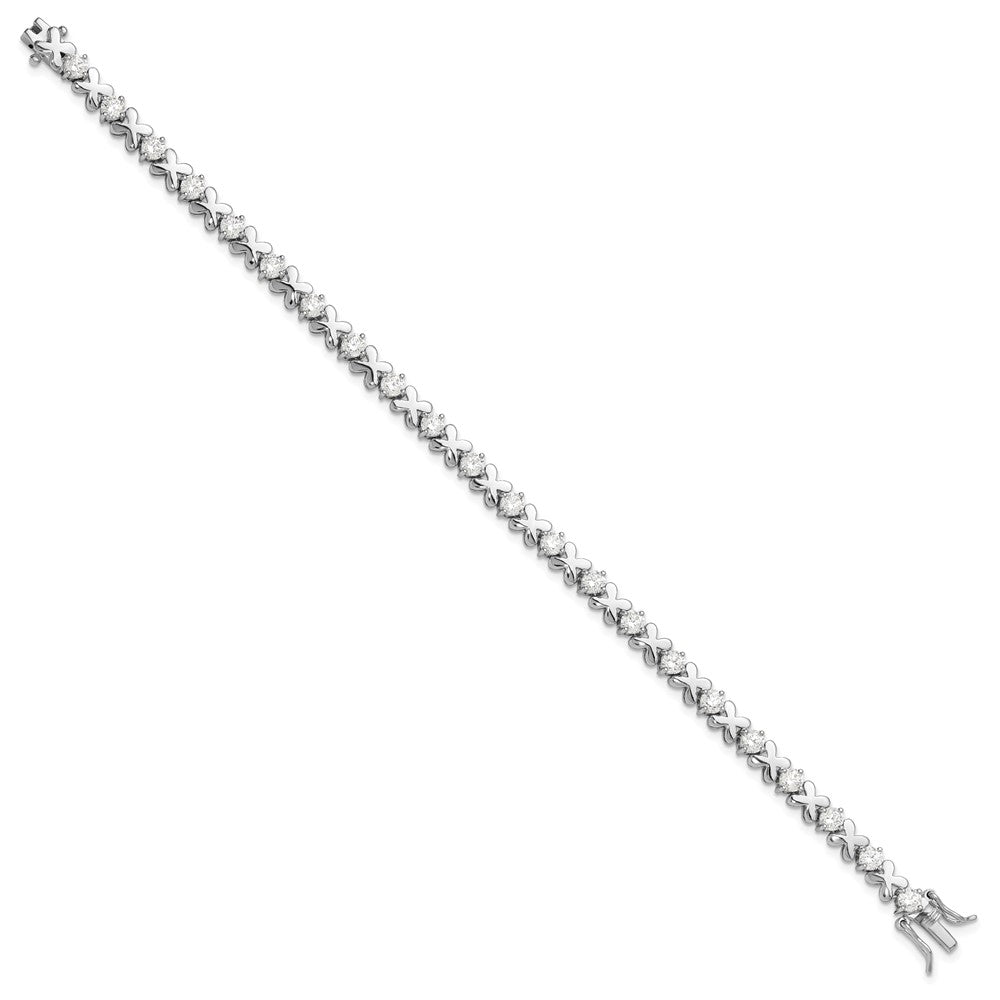 Sterling Silver Rhodium-Plated Polished Fancy X's CZ Tennis Bracelet
