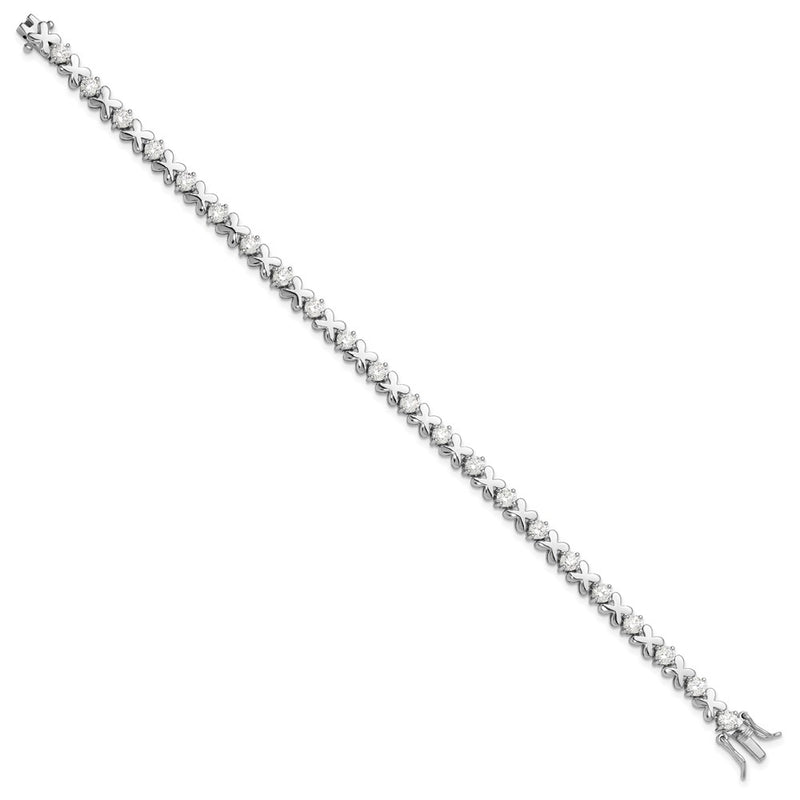 Sterling Silver Rhodium-Plated Polished Fancy X's CZ Tennis Bracelet