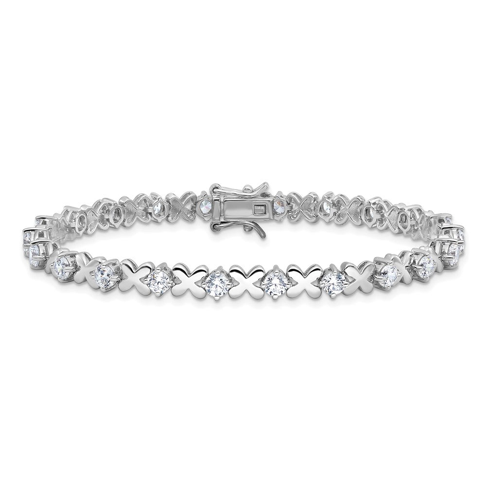 Sterling Silver Rhodium-Plated Polished Fancy X's CZ Tennis Bracelet