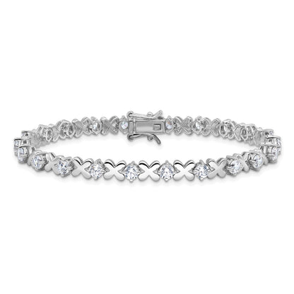 Sterling Silver Rhodium-Plated Polished Fancy X's CZ Tennis Bracelet