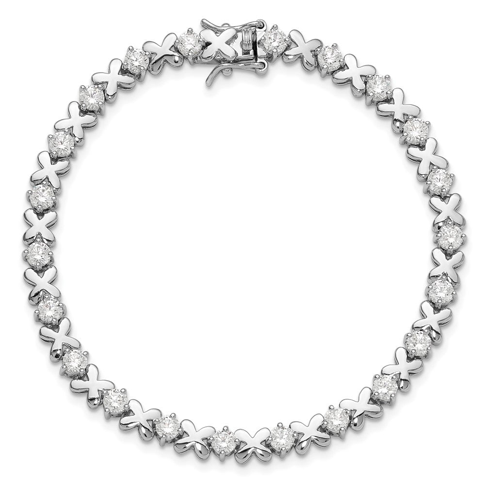 Sterling Silver Rhodium-Plated Polished Fancy X's CZ Tennis Bracelet