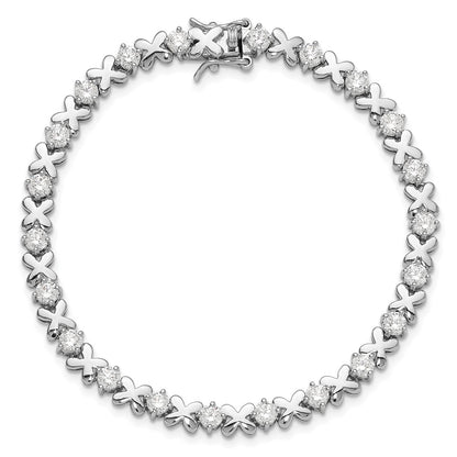 Sterling Silver Rhodium-Plated Polished Fancy X's CZ Tennis Bracelet