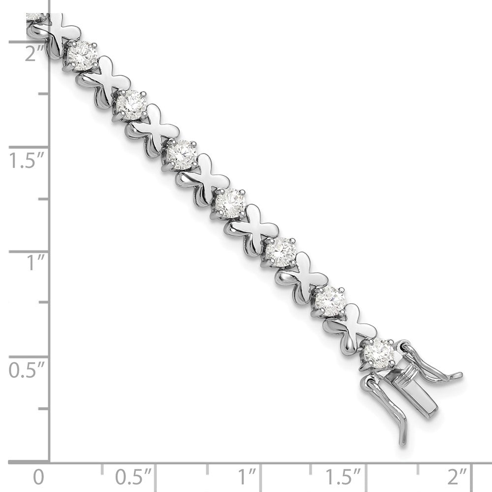 Sterling Silver Rhodium-Plated Polished Fancy X's CZ Tennis Bracelet