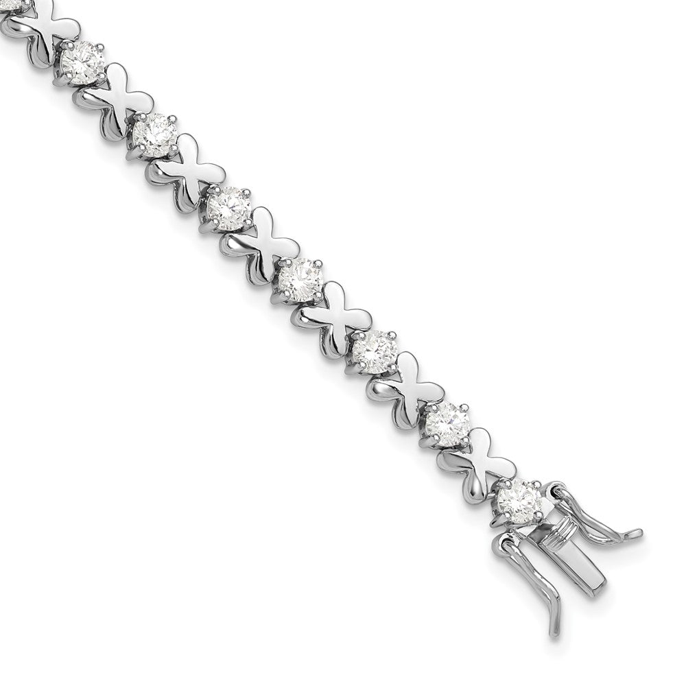 Sterling Silver Rhodium-Plated Polished Fancy X's CZ Tennis Bracelet