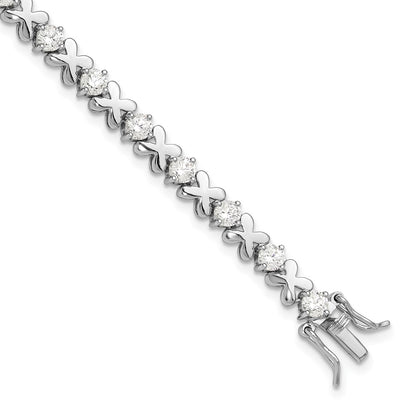 Sterling Silver Rhodium-Plated Polished Fancy X's CZ Tennis Bracelet