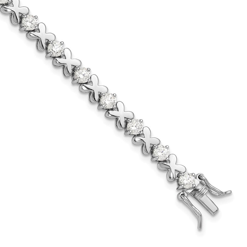 Sterling Silver Rhodium-Plated Polished Fancy X's CZ Tennis Bracelet