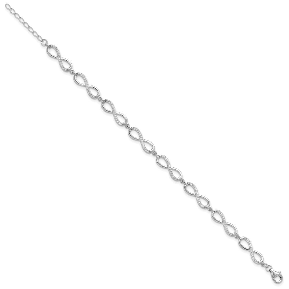Sterling Silver Rhodium Plated CZ Infinity Link w/1in Ext. Bracelet