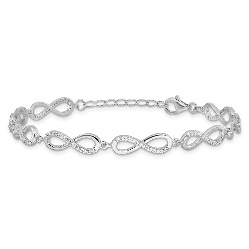 Sterling Silver Rhodium Plated CZ Infinity Link w/1in Ext. Bracelet