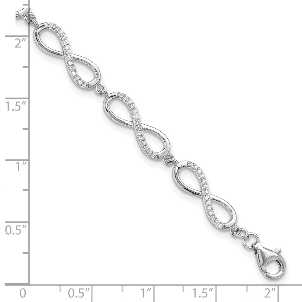Sterling Silver Rhodium Plated CZ Infinity Link w/1in Ext. Bracelet