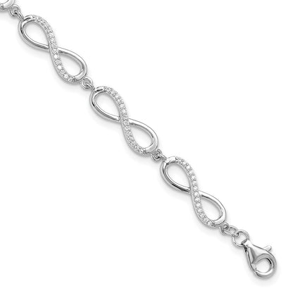 Sterling Silver Rhodium Plated CZ Infinity Link w/1in Ext. Bracelet
