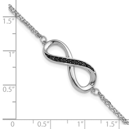 Sterling Silver Rhodium-Plated Black Spinel Infinity 7in w/1in Ext. Bracele