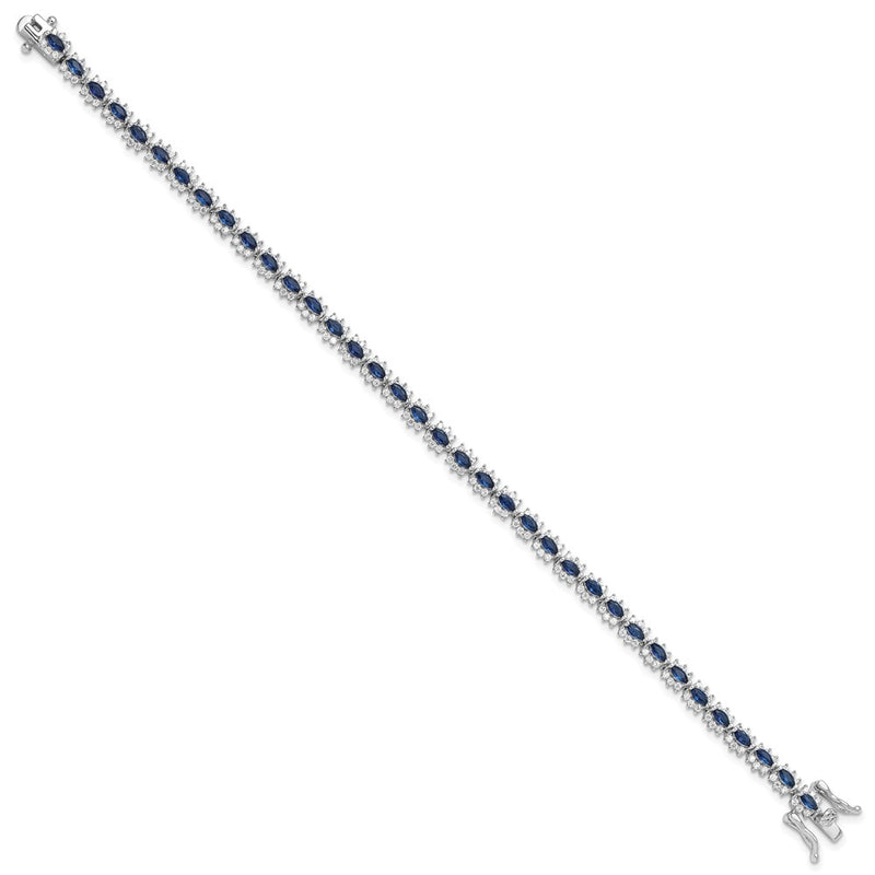 Sterling Silver Rhodium-Plated with Blue and White CZ 7.5in Bracelet