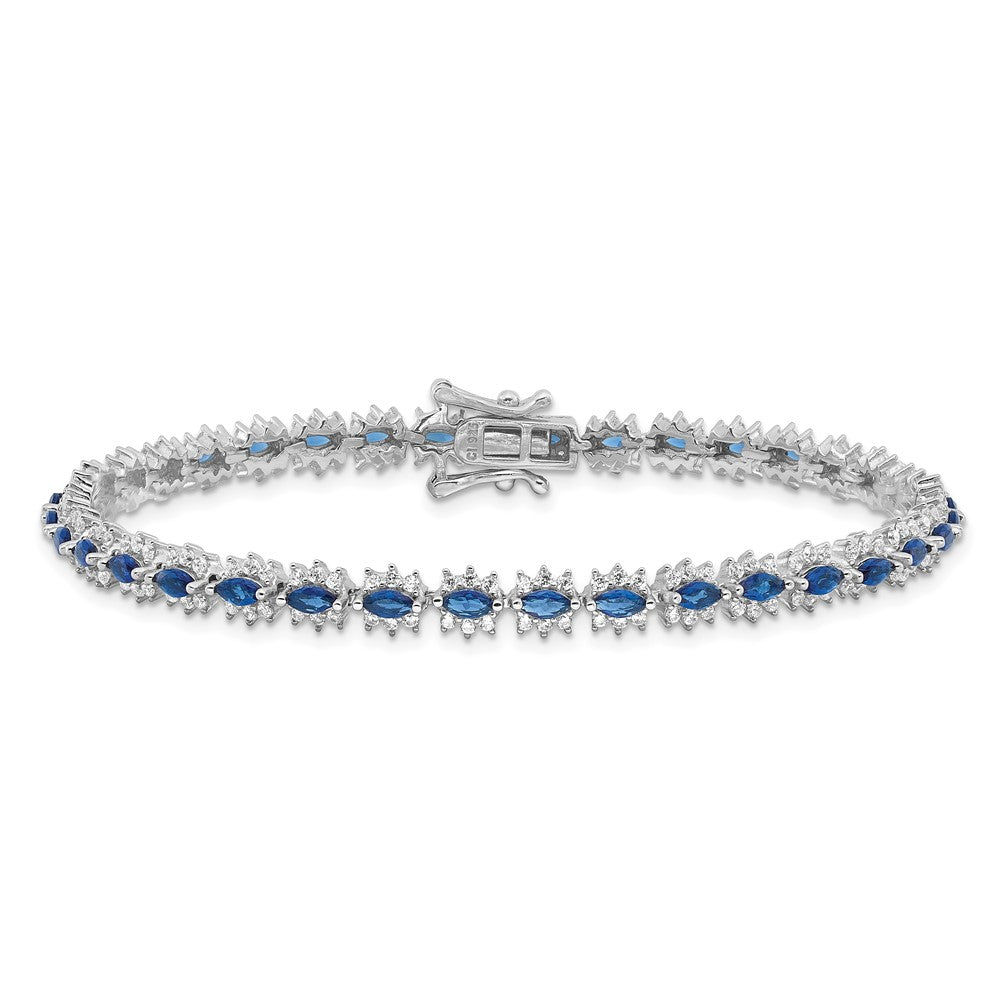 Sterling Silver Rhodium-Plated with Blue and White CZ 7.5in Bracelet