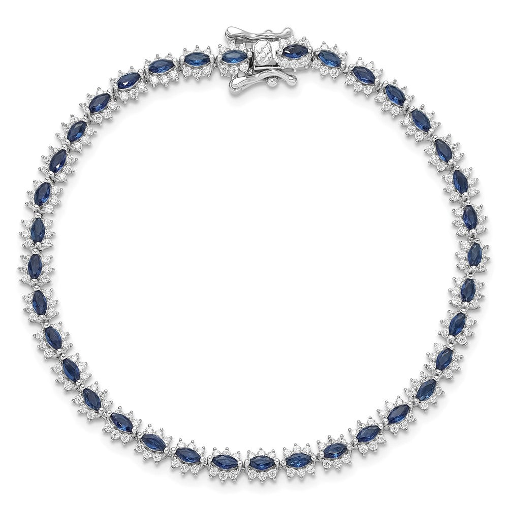 Sterling Silver Rhodium-Plated with Blue and White CZ 7.5in Bracelet