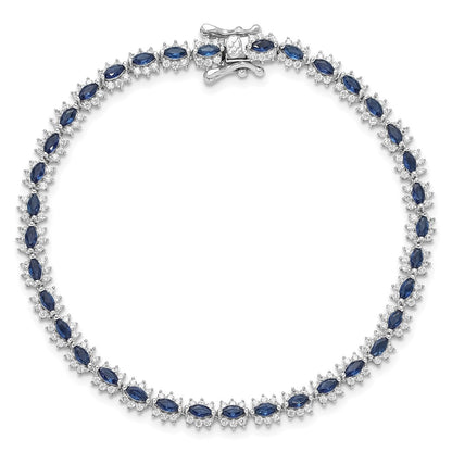 Sterling Silver Rhodium-Plated with Blue and White CZ 7.5in Bracelet