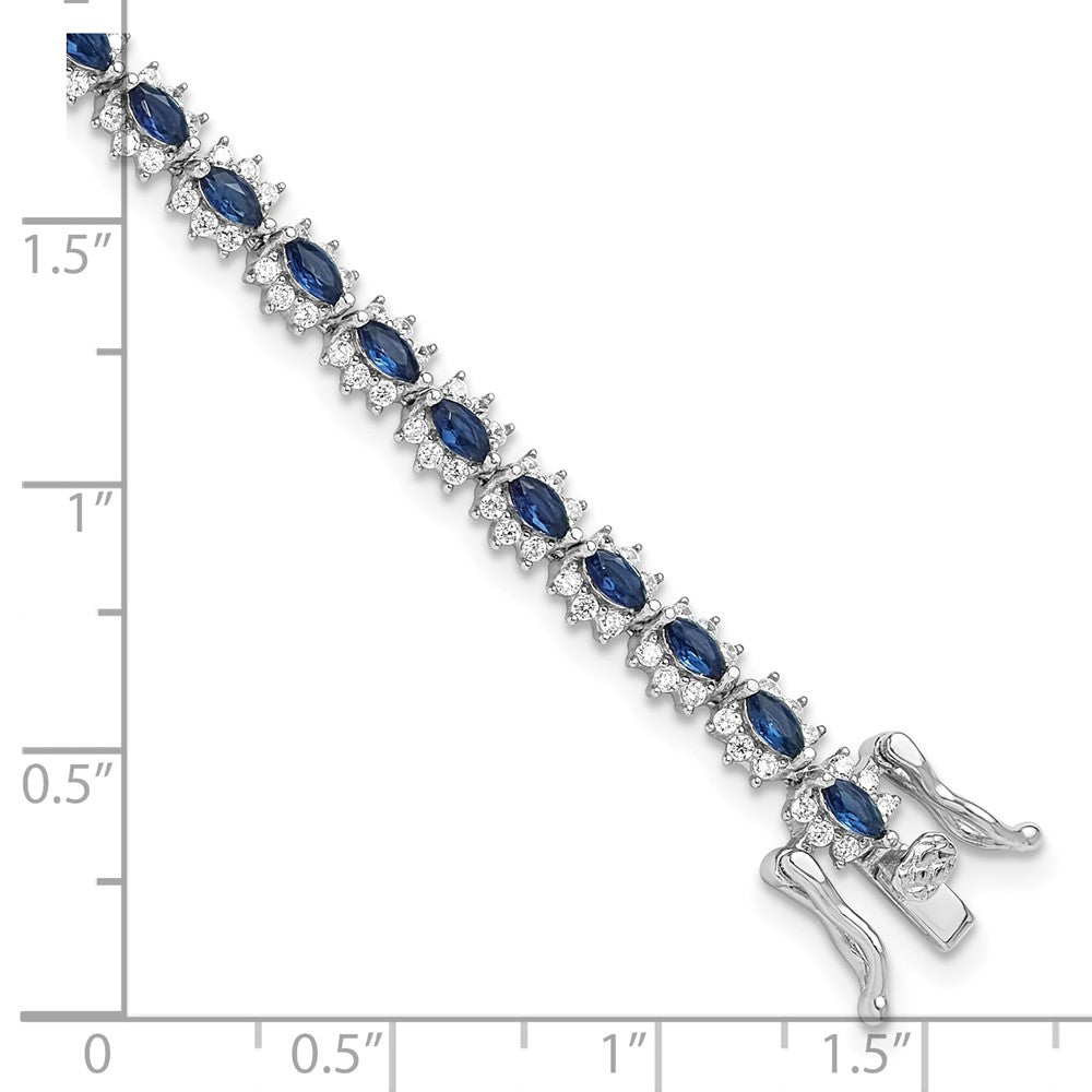 Sterling Silver Rhodium-Plated with Blue and White CZ 7.5in Bracelet
